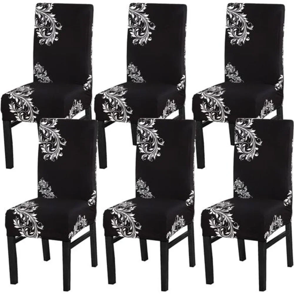 6 Pack Slipcovers High Back Chairs Cover Stretch Slipcover, Black White Wing